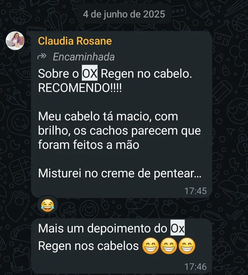 Depoimento cabelo OX REGEN